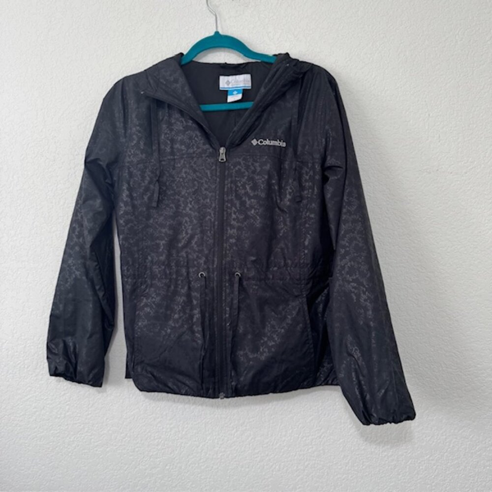 Columbia Windbreaker Women S Black Floral Full Zip Hooded Jacket